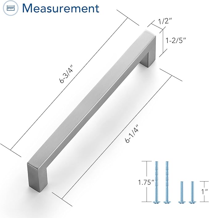 Ravinte 5 Pack Brushed Nickel Kitchen Cabinet Handles 6-1/4 Inch Cabinet Pulls Square Kitchen Hardware for Cabinet Drawer Pulls Drawer Handles Come with Screwdriver