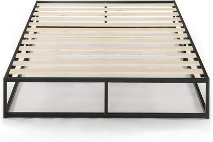 Mellow Modernista Low Profile 10 Inch Metal Platform Bed Frame with Classic Wooden Slat Support Mattress Foundation (No Box Spring Needed), Twin, Black