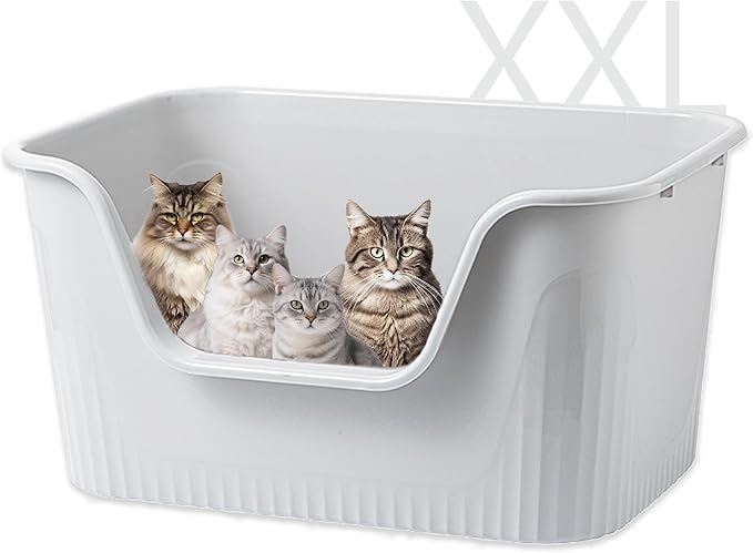Vealind Extra Large Cat Litter Box 31''×21''×16'', Jumbo Litter Box for Big Cats or Multiple Cats, High Sided Litter Pan, Leak-Proof & Anti-Splashing, Easy Clean & Durable (Grey)-Mewly Pet