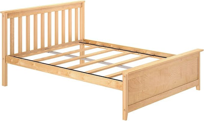 Max & Lily Full Size Bed Frame with Slatted Headboard, Solid Wood Platform Bed for Kids, No Box Spring Needed, Easy Assembly, Natural