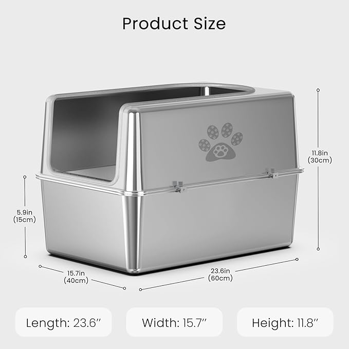 Enclosed Stainless Steel Cat Litter Box with Lid, Metal Litter Box for Big Cats, Extra Large Cat Toilet with High Side, Non-Stick, Anti-Leakage, Odorless, with Cats Litter Mat & Litter Scoop-Mewly Pet