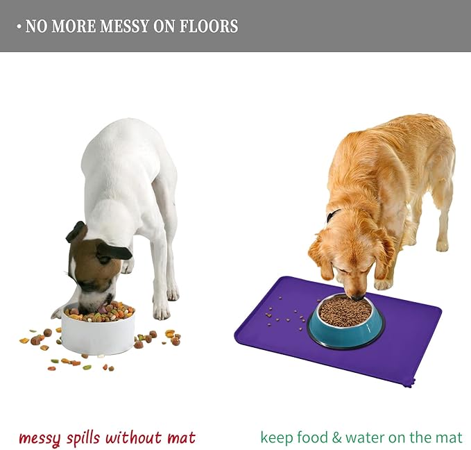 Waterproof Pet Feeding Mat with High Raised Edges, Heavier and Thicker Placemats for Cat Dog Water Bowl with BPA Free, Dogs Cats Food Mats for Messy Drinkers to Prevent Spill and Protect Floors-Mewly Pet
