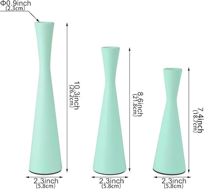 Vixdonos Taper Candle Holders Metal Candlestick Holders Set of 3 Table Mantel Decorative Candle Stand for Dinning,Party，Wedding,Home Decor(Light Green)