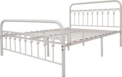 TUSEER Metal Bed Frame Queen Size with Vintage Headboard and Footboard Platform Base Wrought Iron Bed Frame (Queen,White)