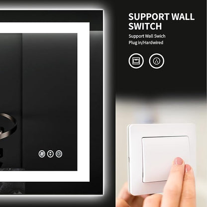 LOAAO 40X24 LED Bathroom Mirror with Lights, Anti-Fog, Dimmable, Backlit + Front Lit, Lighted Bathroom Vanity Mirror for Wall, Memory Function, Tempered Glass (Safe to Use)