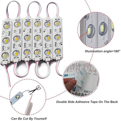 LED Module Windows Lights - 3000K White, 100pcs, 49.8 Ft, 5730 SMD, 150LM Per Module, IP65 Waterproof for Advertising Signs With Tape Adhesive Backside (No Power Supply)