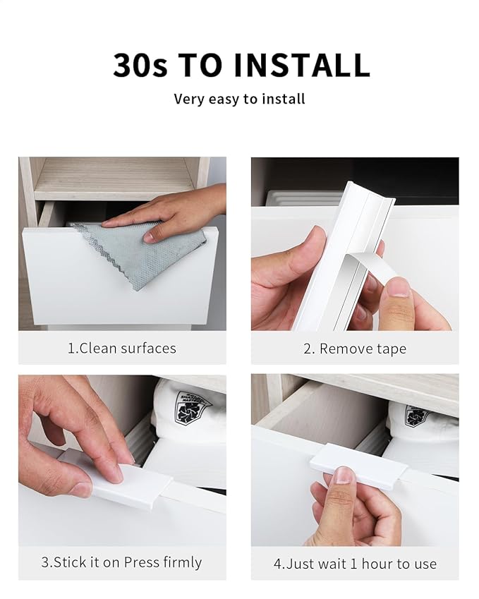 5 Pack 3 inch self Adhesive Cabinet pulls Cabinet Finger pulls Bright White Adhesive Cabinet Handles Concealed Finger pulls for cabinets Drawer pulls Stick on Handles Edge Seam Flat Handles