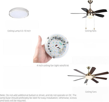 4 inch LED Retrofit Light Kit for Ceiling Fan Light Replacement Panel PCB 18W 3000K 2200LM 120V CRI90 Dimmable ETL (Warm White 3000K)
