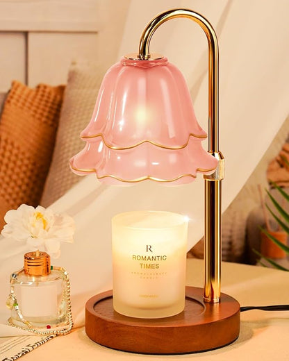 Pink Candle Warmer Lamp with Timer & Dimmer, Adjustable Height Birthday Gifts for Women Mom, Flower Candle Lamp Warmer, Wax Warmer with 2 Bulbs, House Warming New House Decorations