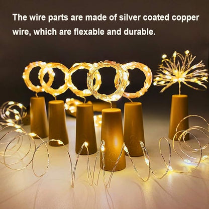 MUMUXI 10 Pack Bottle Lights with Cork Switch, 3.3ft 20 LED Warm White String Lights, Universal Fit for Wine and Liquor Bottles, Ideal for Christmas, Indoor and Outdoor Decoration, Easy to Use