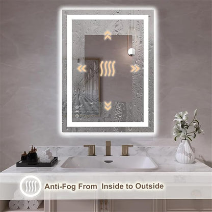 LED Bathroom Mirror 24"x 32" with Front and Backlight, Stepless Dimmable Wall Mirrors with Anti-Fog, Shatter-Proof, Memory, 3 Colors, LED Vanity Mirror(Horizontal/Vertical)