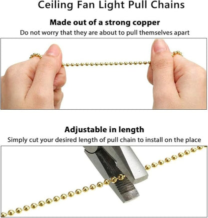 Ceiling Fan Pull Chain Set - 4 Piece Bulb and Fan Pattern Extension Pendant, 12 Inch Extender With Ball Connector (Brass)
