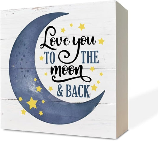 Inspirational Wooden Nursery Decor - Star Moon Signs for Kids Room & Family Love - 'Love You to the Moon and Back'
