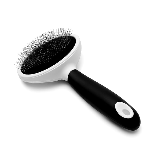 Fuller Brush Slicker Pet Brush - Angled Fine Steel Wires - Ergonomically Designed Rubberized Handle For Comfort & Control - Remove Shedding & Matted Hair - Tool For Grooming Dogs & Cat-Mewly Pet