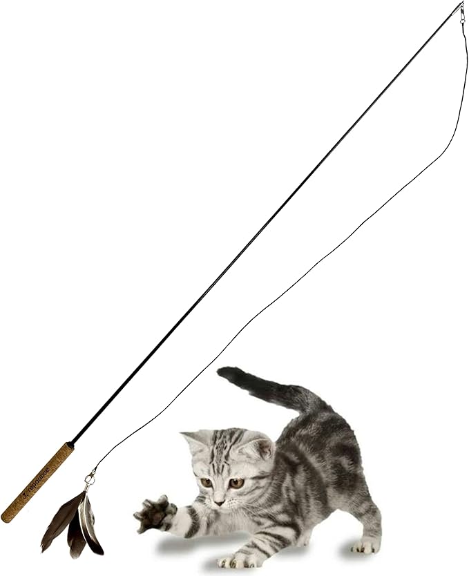 Forever Stick - The Unbreakable Cat Toy Wand, Extra Long Durable Interactive Cat Toy for Indoor Cats, Feather Kitten Toys for Bored Indoor Adult Cats, Bird Teaser Cat Accessories Enrichment-Mewly Pet