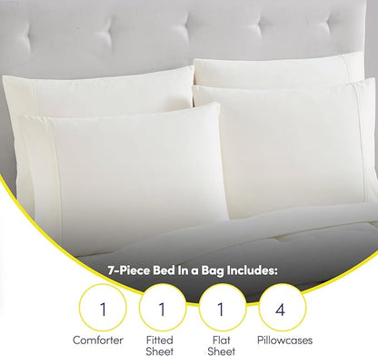 Sweet Home Collection 7 Piece Comforter Set Bag Solid Color All Season Soft Down Alternative Blanket & Luxurious Microfiber Bed Sheets, Ivory, Full