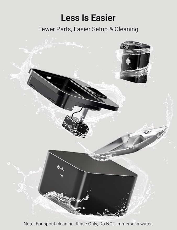 DownyPaws Cat Water Fountain Stainless Steel Cordless, 84oz/2.5L Fursink Wireless Pet Water Fountains for Cats Indoor, Battery Operated Cat Drinking Fountain, Ultra Quiet Pump, BPA-Free, Black-Mewly Pet