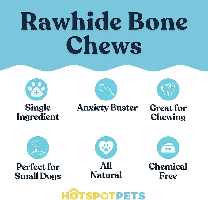 hotspot pets 4-5 Inch Rawhide Dog Chew Bones - Made from Grass Fed Brazilian Cows - Great for Dental & Oral Care -for Medium Chewers (30 Pack)-Mewly Pet