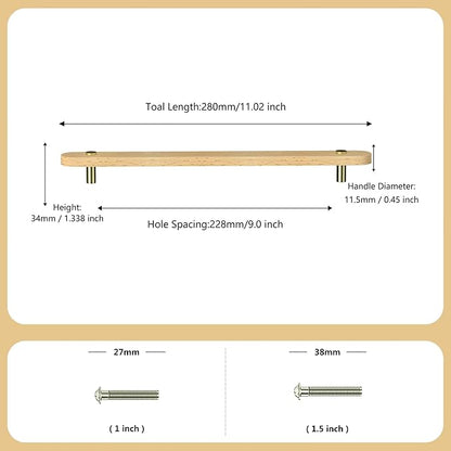 Wooden Drawer Pulls,4-Pack Beech Wood Drawer Handles 9in,Suitable for Kitchen, Living Room, Bedroom, Bathroom and Other Scenes,Gold