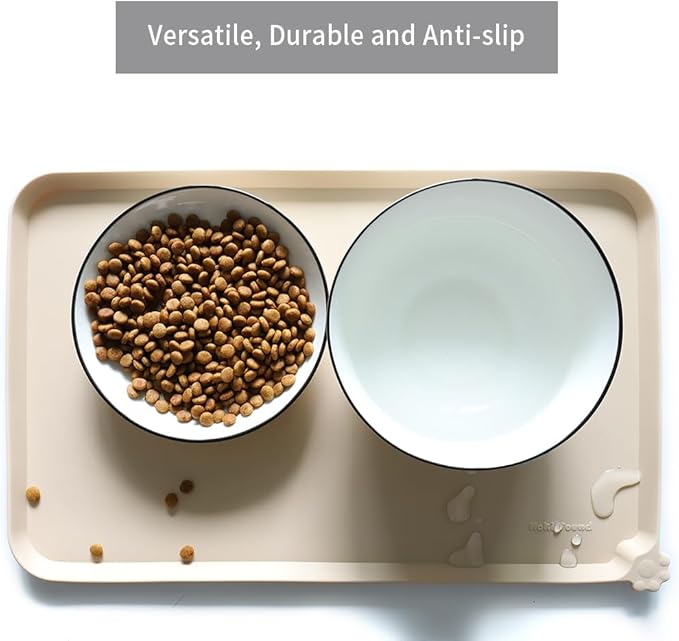 Hoki Found Silicone Pet Food Mats Tray - High-Lips Pet Dog Cat Bowl Mats - Dog Pet Cat Feeding Mat - Waterproof Dog Cat Food Mats -Pet Water Mats for Floors - Papayawhip-Mewly Pet