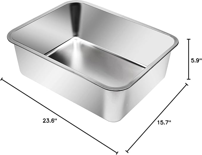 Kichwit Extra Large Stainless Steel Open Cat Litter Box with High Sides, Metal Litter Pan for Cat, 23.6 x 15.7 x 5.9 Inches-Mewly Pet