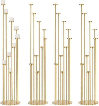 4pcs 9 Arm Candelabra, Floor Candle Holders Tall Set for Wedding Aisle Decoration,Gold Candelabras for Fireplace,Candle Stand Fit for Flameless or Wax