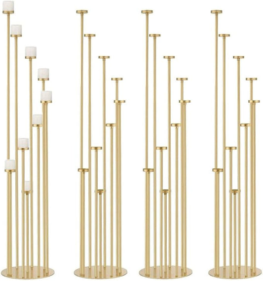 4pcs 9 Arm Candelabra, Floor Candle Holders Tall Set for Wedding Aisle Decoration,Gold Candelabras for Fireplace,Candle Stand Fit for Flameless or Wax