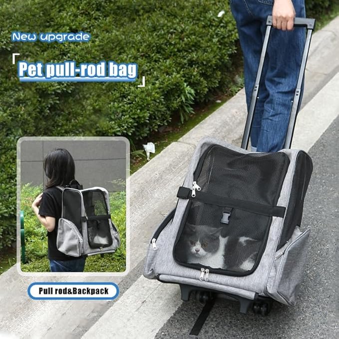 Pet Trolley Bag Cat Dog Travel Bag Portable & Breathable Pet Carrier Backpack - Lightweight Dual-Shoulder Design for Easy Travel with Your Beloved Companion Scalable Pull Rod pet Bag (Blue)-Mewly Pet