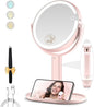 Makeup Mirror with Lights, Double Sided 1x/30x Magnifying Mirror with Light, Rechargeable 3 Color Lights and Adjustable Brightness, 360° Rotation Detachable Comes with Tweezer(Pink)