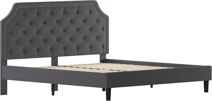 Flash Furniture Brighton King Size Tufted Upholstered Platform Bed in Dark Gray Fabric