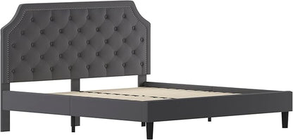 Flash Furniture Brighton King Size Tufted Upholstered Platform Bed in Dark Gray Fabric