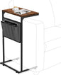 Vantic C Shaped End Table, Small Side Table for Couch and Recliner, Slide Under Sofa Tray Desk with Storage Bag for Living Room and Bedroom, Rustic Brown