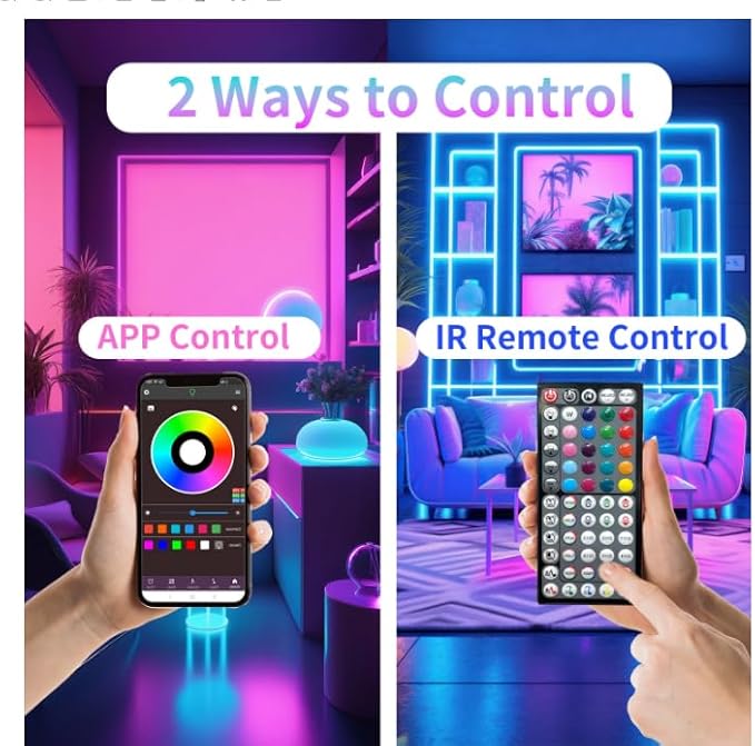Led Lights for Bedroom 100ft (1 Roll), Color Changing RGB Led Strip Lights with 60 Keys Remote and App Control, Music Sync Led Lights for Room Kitchen Party Home Decor