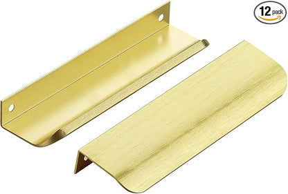 Ravinte Hardware 12 Pack Gold Cabinet Handles, 5.9 Inch (150mm) Finger Edge Pulls, 5 Inch Hole Center, Finger Pulls for Cabinets