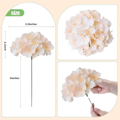 AVIVIHO 65pcs Champagne Fake Flowers Hydrangea Artificial Flowers Bulk Realistic Hydrangeas Silk Flowers with Stems for Arrangement Home Weddings,Centerpieces,Party Arch Backdrop Decorations