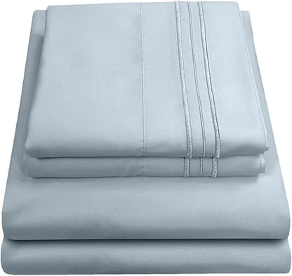 King Size Sheets - Breathable Luxury Bed Sheets with Full Elastic & Secure Corner Straps Built In - 1800 Supreme Collection Extra Soft Deep Pocket Bedding Set, Sheet Set, King, Misty Blue