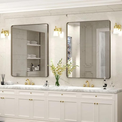 30x36 Bronze Bathroom Wall Mirror, Modern Brushed Metal Framed Mirror for Vanity, Rounded Oil Rubbed Bronze Frame, Anti-Rust, Tempered Shatterproof (Horizontal/Vertical)