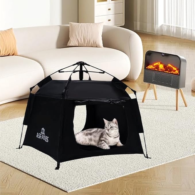 Outdoor Waterproof Pet Automatic Camping Tent, Pop up Cave Bed for Indoor Cats and Small Dogs, Portable Cat House Dog House, Black.-Mewly Pet