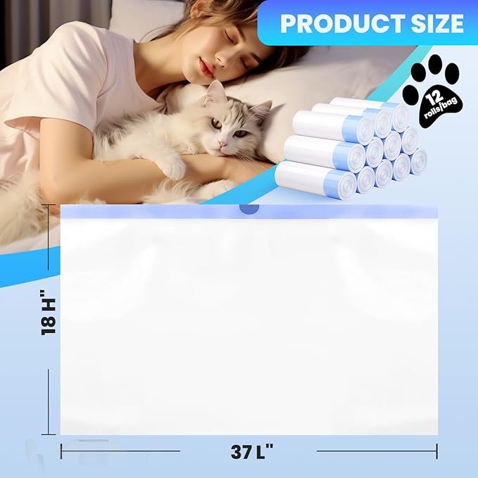120 Pack Jumbo Cat Litter Bags-3MIL Extra Thick Leakproof Litter Box Liners, 37"x18" Heavy Duty Drawstring Cat Litter Liners for Automatic Litter Box, Odor Control Disposable Kitty Litter Bags 12 Roll-Mewly Pet