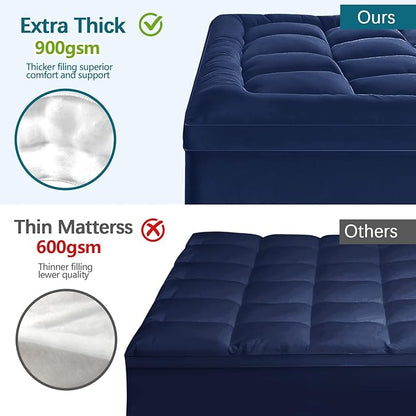 CYMULA King Size Mattress Topper - Extra Thick Cooling Mattress Pad Cover for Back Pain - Soft Mattress Protector Firm Bed Topper Pillow Top with 8-21 Inch Deep Pocket 3D Snow Down Alternative Fill