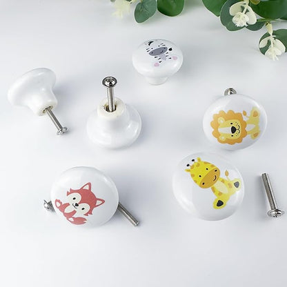 6pcs 1.5" Ceramics Cute Nursery Cabinet Dresser Drawer Knobs Kids Animal Drawer Pulls (Tiger)