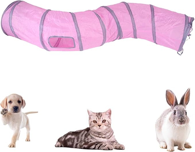 iCAGY Cat Tunnel for Indoor Cats Interactive, Rabbit Tunnel Toys, Pet Toys Play Tunnels for Cats Kittens Rabbits Puppies Crinkle Pop Up 47" Shape S-Mewly Pet
