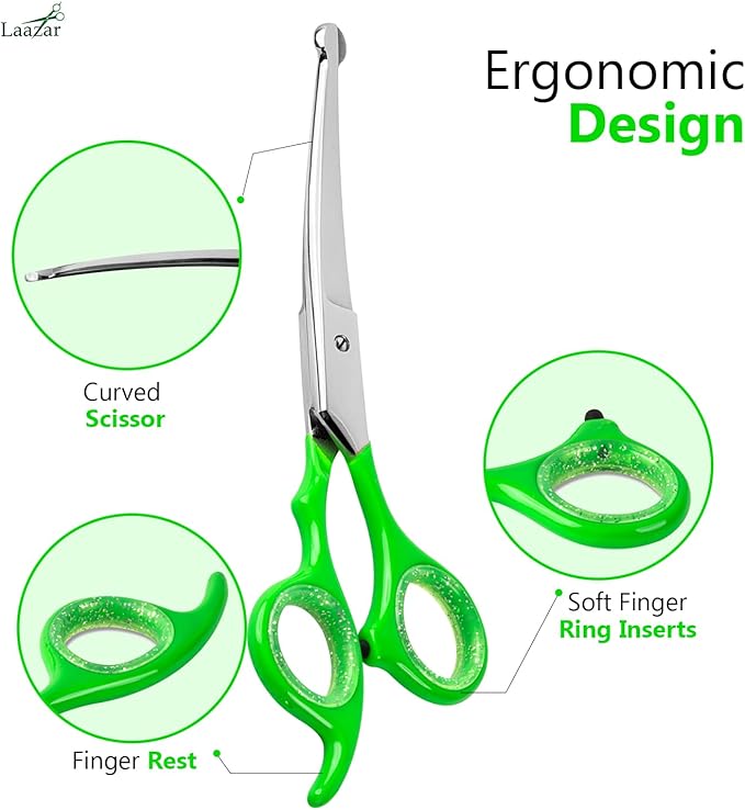 Rounded dog grooming scissors Professional - Sharp Stainless Steel Blades with Colorful Handles, Safe - Easy, Long Lasting grooming scissors for dogs at home (Curved Scissors)-Mewly Pet