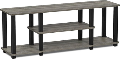 Furinno Turn-N-Tube No Tools 3D 3-Tier Entertainment TV Stand up to 50 inch TV, Square Tubes, French Oak Grey/Black