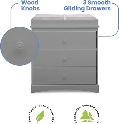 Delta Children Sutton 3 Drawer Dresser with Changing Top and Interlocking Drawers - Greenguard Gold Certified, Grey