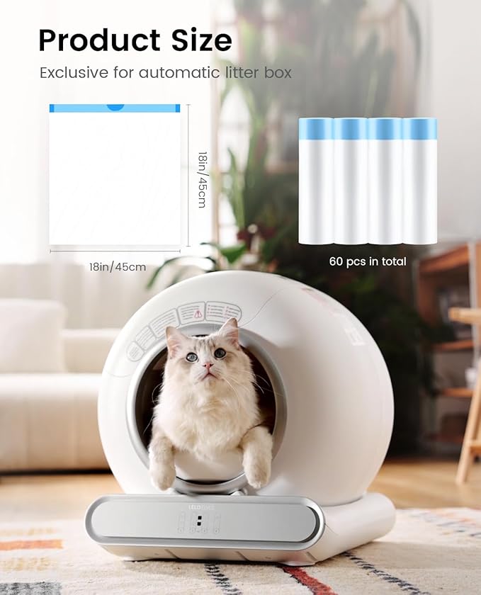 Cat Litter Box Liners-60 Count, Drawstring Cat Litter Waste Receptacles Bags for LELO ELVES LMSP-10-18" x 18"-Mewly Pet