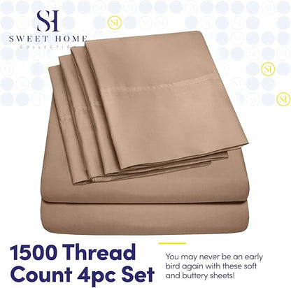 Twin XL Size Bed Sheets - 4 Piece 1500 Supreme Collection Fine Brushed Microfiber Deep Pocket Twin X-Large Sheet Set Bedding - 1 EXTRA PILLOW CASES, GREAT VALUE, Twin XL, Taupe