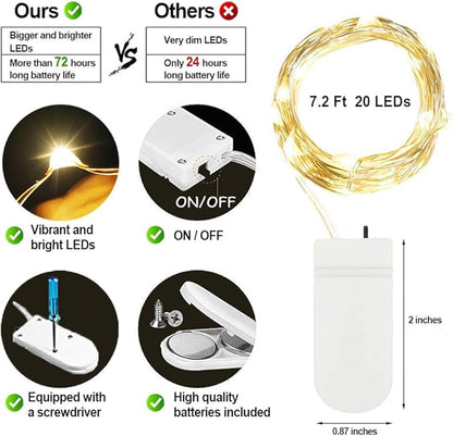 MUMUXI 24 Pack 7.2ft Fairy Lights Battery Operated, 20 LED String Lights, Waterproof Silver Wire, Warm White for Bedroom, Weddings, Halloween, Christmas Decorations, Battery Powered Indoor Outdoor Use