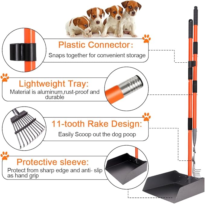 TNELTUEB Extra Large Pooper Scooper, Pet Poop Tray and Rake with Adjustable Long Handle, Pet Waste Removal Heavy Duty Dog Pooper Scooper Great for Large Dog Grass Street Gravel-Mewly Pet