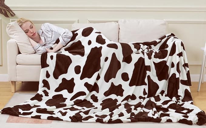 Flannel Cow Print Blanket Twin Size - Premium Lightweight Anti-Static Super Soft Cow Blankets for Twin/Twin XL Extra Long Bed,Winter Warm Cow Print Throw Blanket 66" x 90"(Brown Cow)